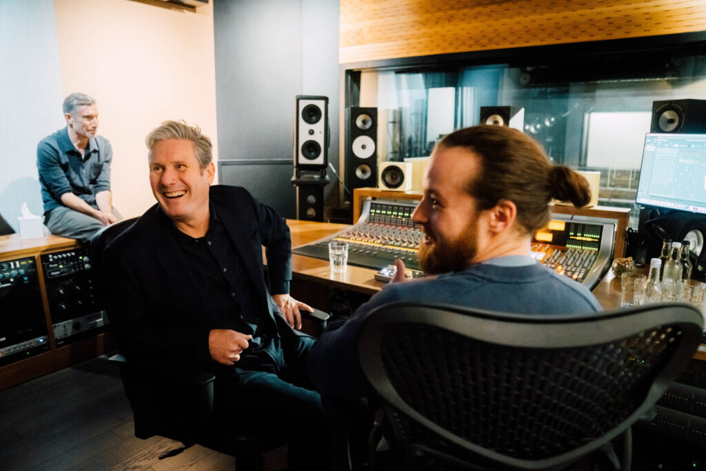 Keir is sitting in a recording studio