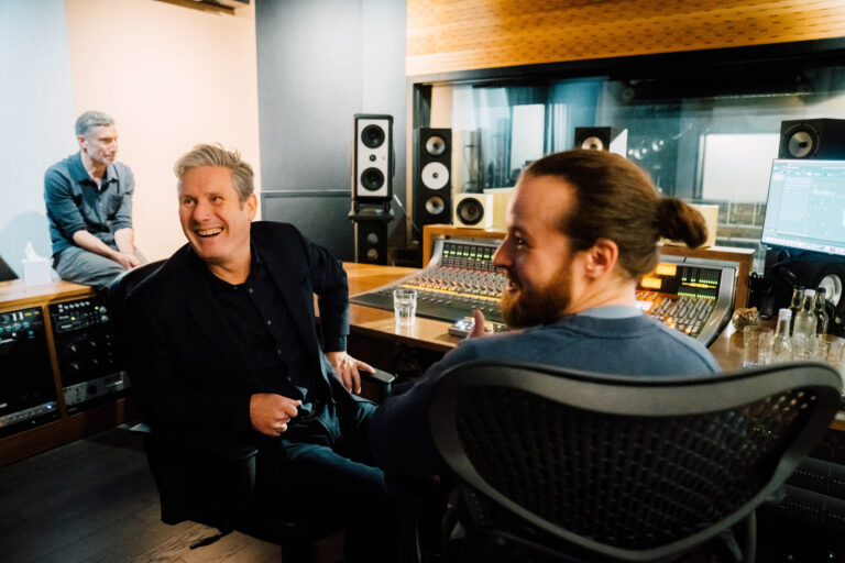 Keir is sitting in a recording studio